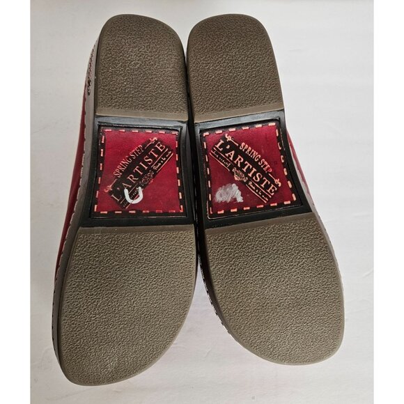 Spring Step L'Artiste Sz 40/9.5 Slip On Red Cut Out Floral shoes Art To Wear - Picture 10 of 11